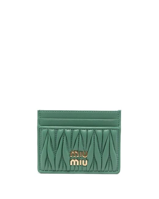 Miu Miu Green Sage Matelass\u00e9 Leather Cardholder