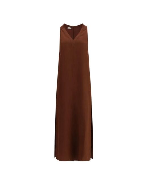Brunello Cucinelli Brown V-neck Dress