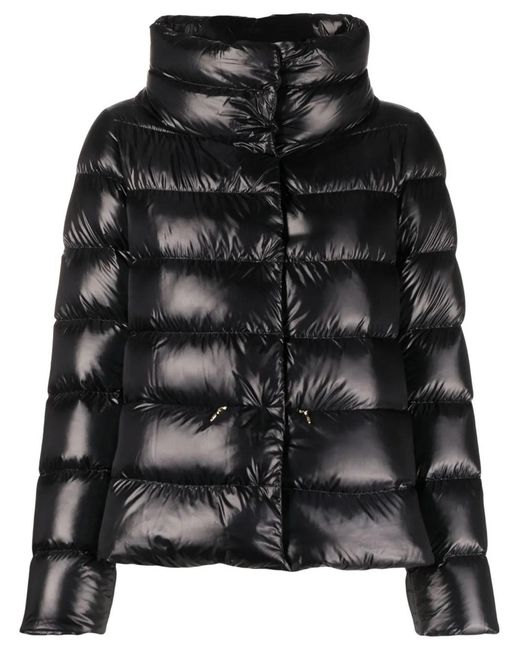 Herno Black Luxurious Quilted Down Jacket With Monogram Accents