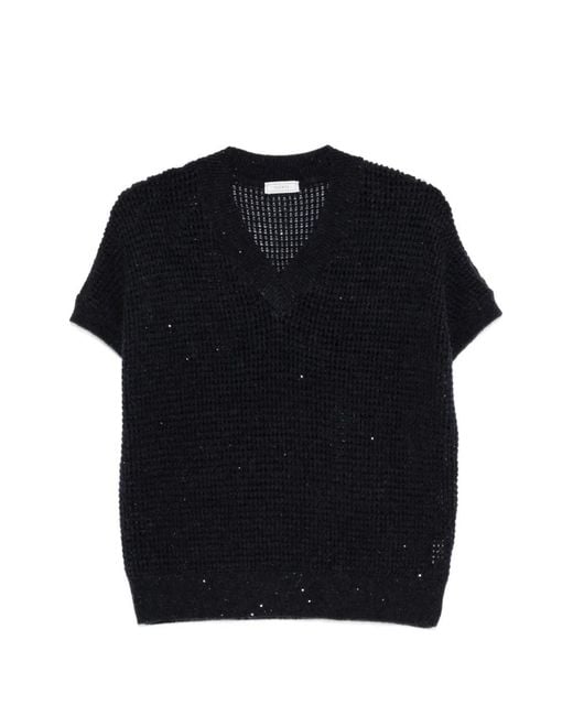 Peserico Black Embroidered Sequin Sweater