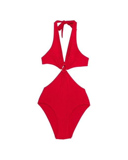 Fisico Red Ribbed Swim Suit