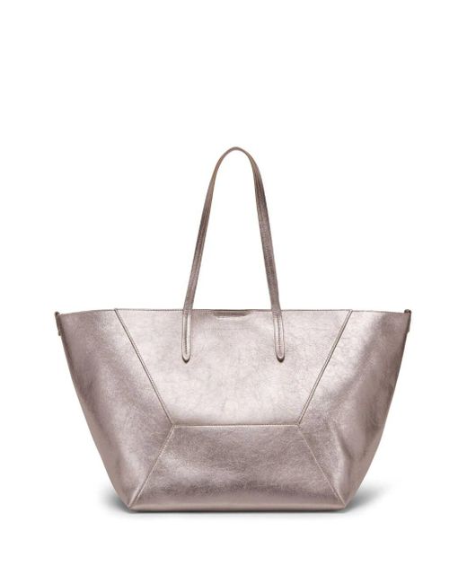 Brunello Cucinelli Pink Leather Shopping Tote With Precious Details