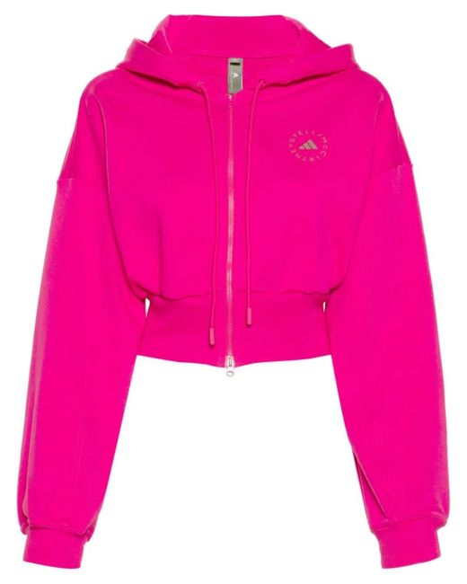 Adidas By Stella McCartney Pink Logo-print Cropped Hoodie