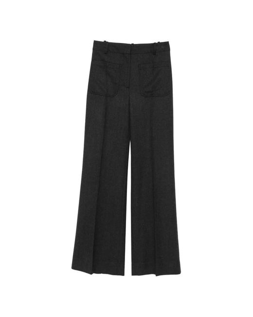 Victoria Beckham Black Flannel Wide-Leg Trousers