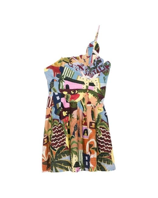 Farm Rio White Tropical Painting Mini Dress