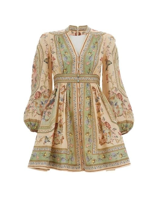 Zimmermann Natural Floral-Print Linen Mini Dress
