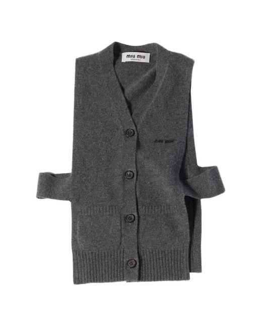 Miu Miu Gray V-Neck Logo Vest