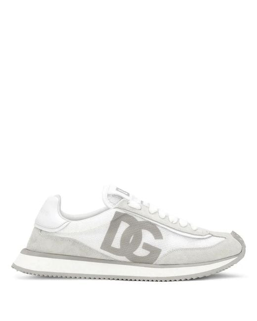 Dolce & Gabbana White Suede And Mesh Dg Cushion Sneakers Shoes