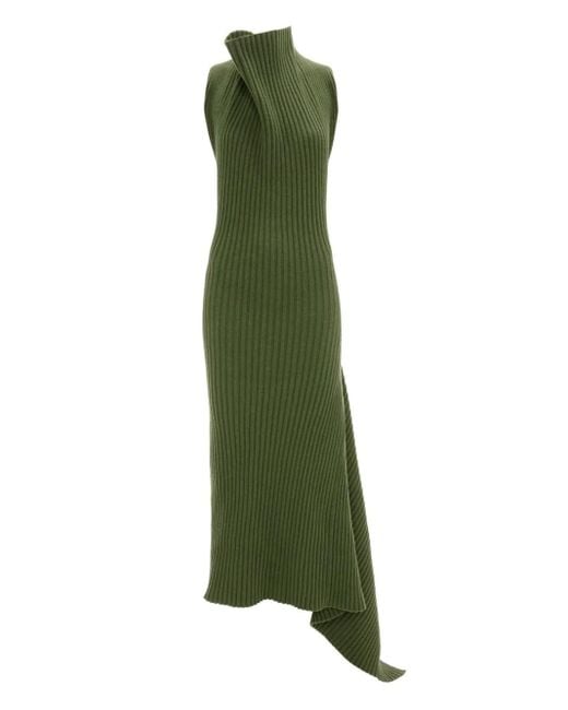 Victoria Beckham Green Draped Ribbed Midi Dress