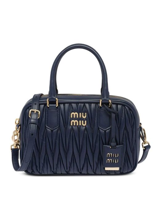 Miu Miu Blue Matelassé Leather Tote Bag