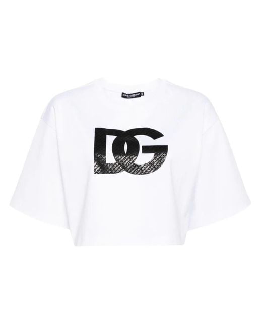T-shirt crop con stampa di Dolce & Gabbana in White