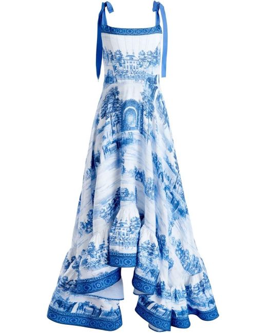 alice and olivia blue and white dress + Colorblock Sleeveless Knee Length Bodycon XS/0 Cut from printed cotton voile WYNELL MINI DRESS in CHATEAU
