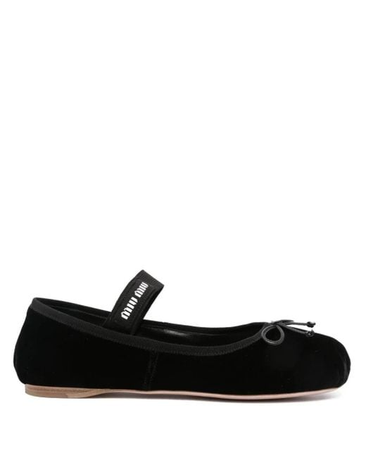 Miu Miu Black Velvet Ballerina Shoes