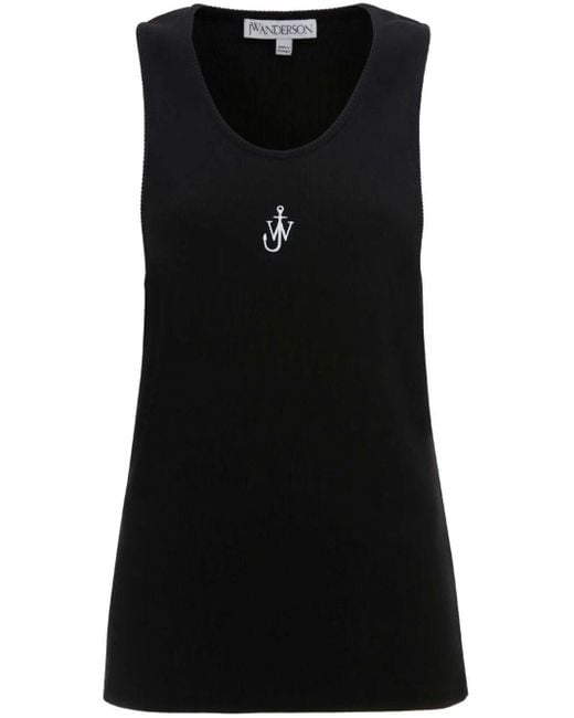 J.W. Anderson Black Logo-embroidered Ribbed-knit Top