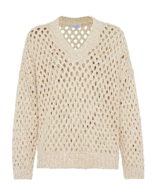 Brunello Cucinelli Natural Open-Knit Jumper
