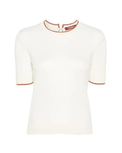 Max Mara White Contrast-Trim Short-Sleeve Top
