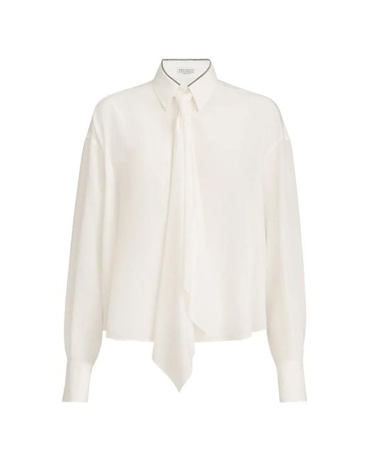 Brunello Cucinelli White Silk Shirt With Tie