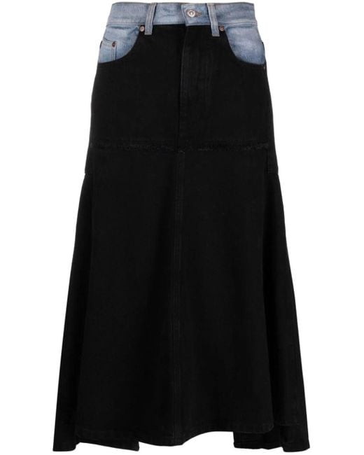 Victoria Beckham Black Patched Denim Skirt In Contrast Wash