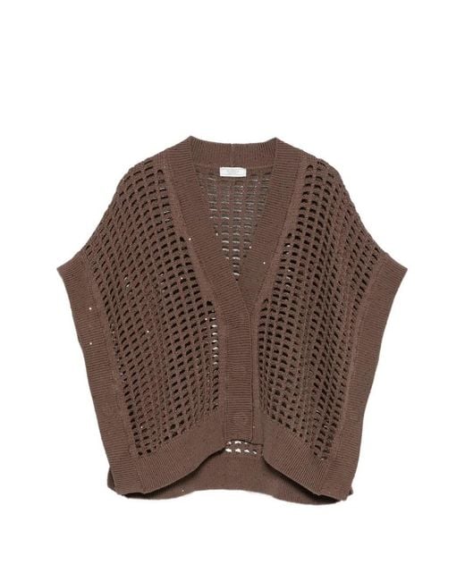 Peserico Brown Open-Knit Cardigan