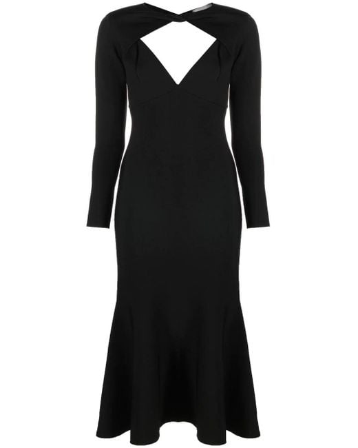 Roland Mouret Long-sleeve Cut-out Detail Midi Dress in Black | Lyst