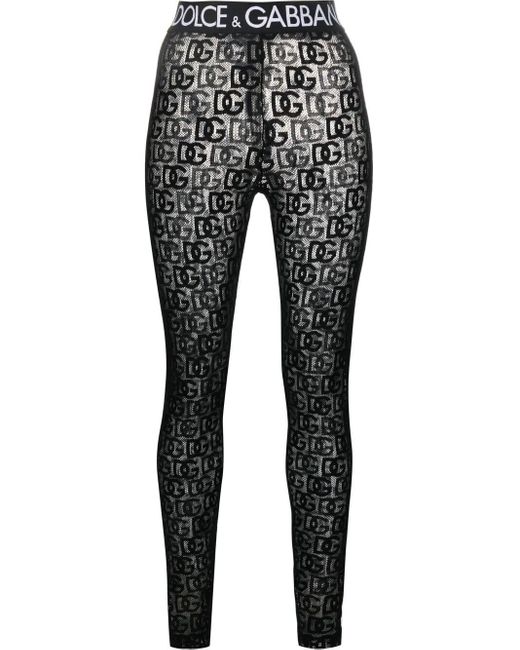 Dolce & Gabbana Cotton Logo-print Sheer leggings in Nero (Black) - Save ...