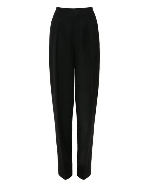 Victoria Beckham Black Virgin Wool Heavyweight Gabardine Tailored Pleated Trousers