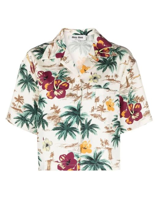 Miu Miu Gray Hawaii Print Shirt
