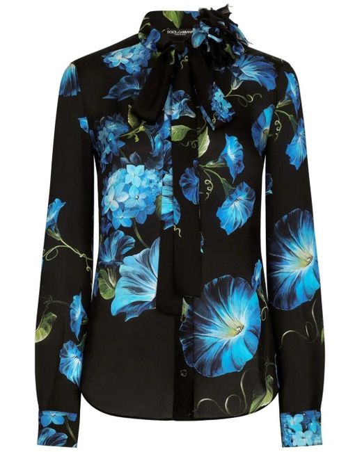 Dolce & Gabbana Blue Flowered Shirt