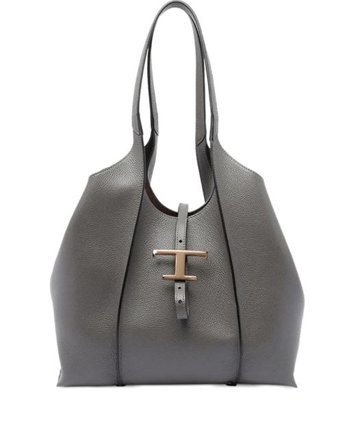 Tod's Gray T Timeless Small Leather Shopping Bag