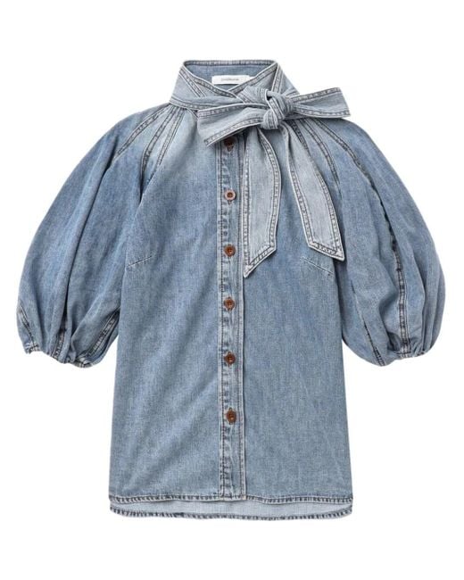 Zimmermann Blue Indigo Cotton Puff-Sleeve Denim Shirt