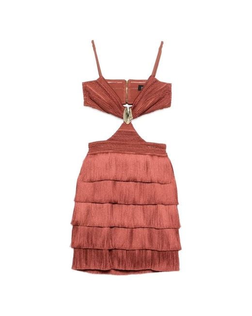 PATBO Red Cut-Out Fringed Mini Dress
