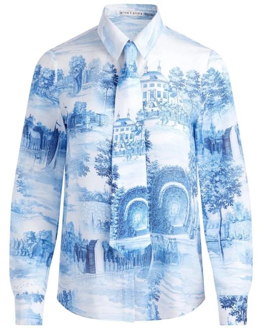 Alice + Olivia Blue Willa Placket Blouse