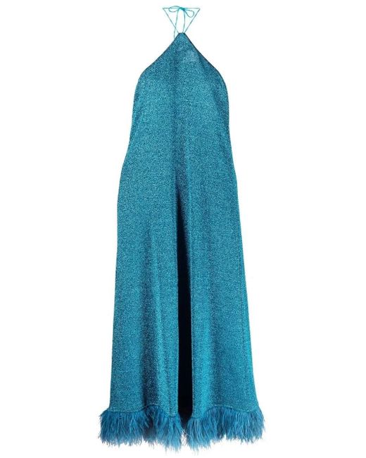Oseree Blue Glitter-effect Feather Dress