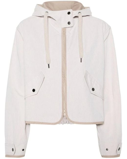 Brunello Cucinelli White Cotton Blend Hooded Jacket