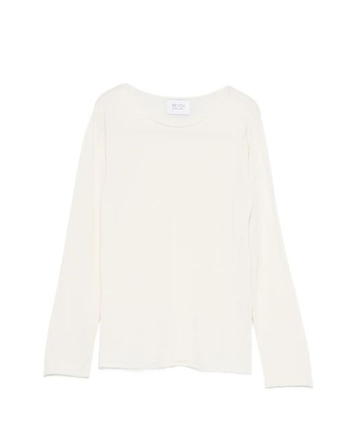 Be You White Round Neck Collar Sweater