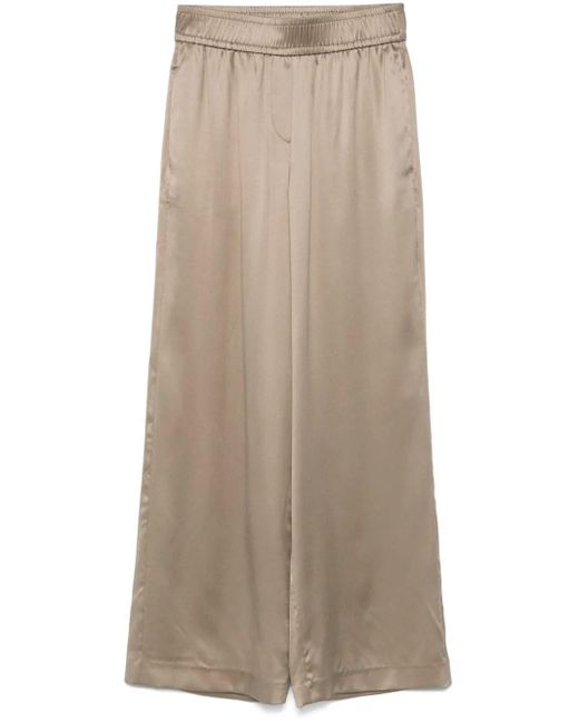 Brunello Cucinelli Natural Silk Wide-Leg Trousers
