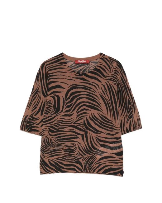 Max Mara Brown Tago Zebra-Print Knitted Top