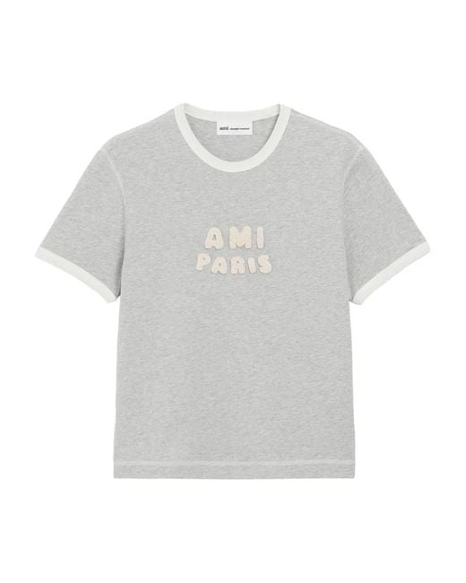 AMI Gray Short Sleeves Classic Fit Teeshirt With "Ami P