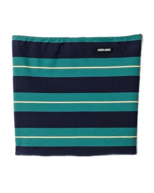Miu Miu Blue Miumiu Striped Jersey Bustier Top