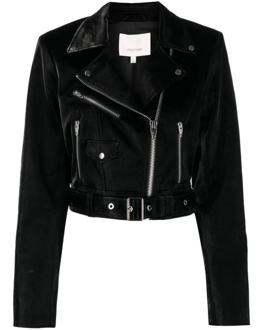 Cinq À Sept Faux-leather Cropped Biker Jacket in Black | Lyst