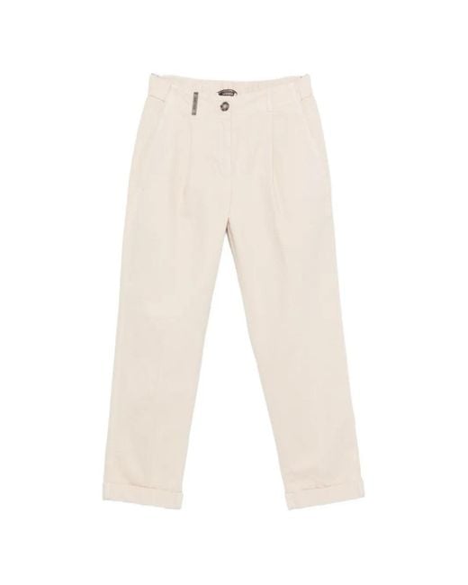 Peserico White Pleated-Detail Turn-Up Trousers