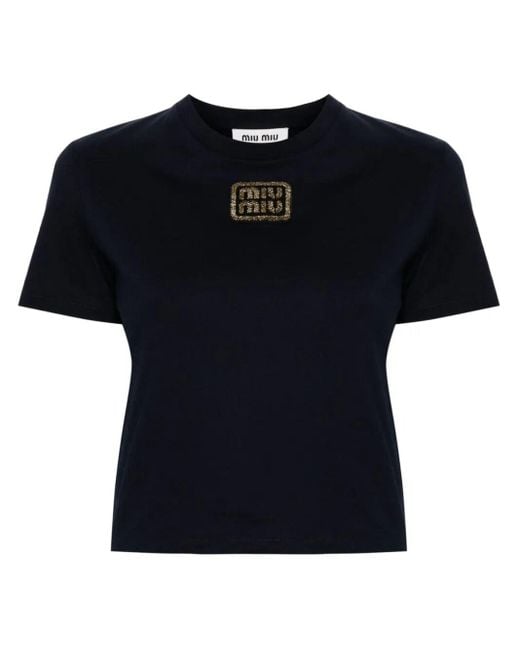 Miu Miu Black Logo-patch Cropped T-shirt