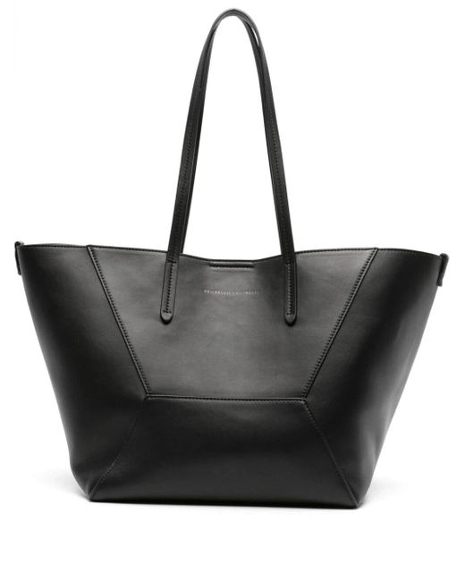Brunello Cucinelli Black Logo-debossed Leather Tote Bag
