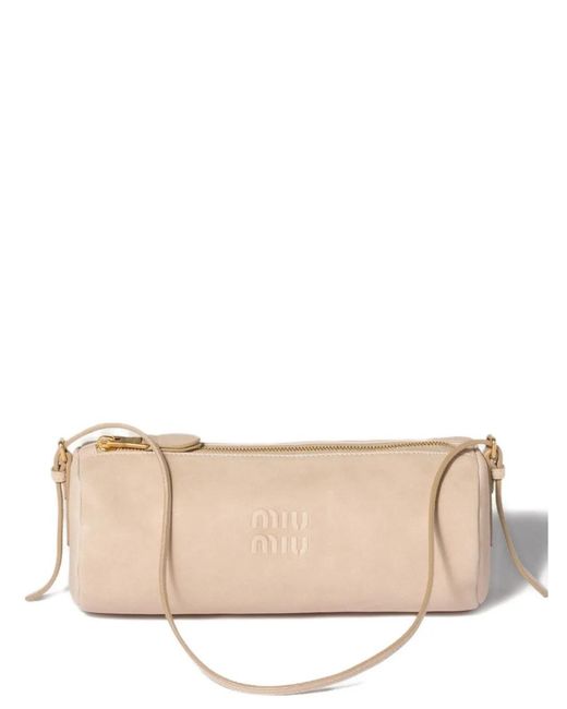 Miu Miu Natural Pochette En Cuir À Logo Embossé