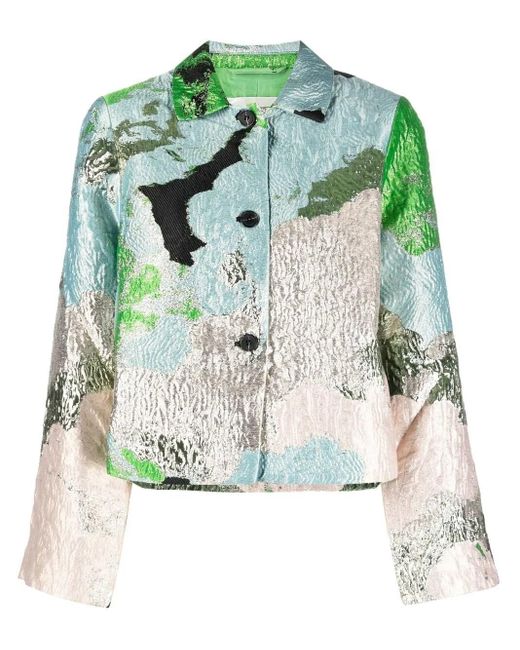 Stine Goya Green Kiana Cloud-pattern Cropped Jacket