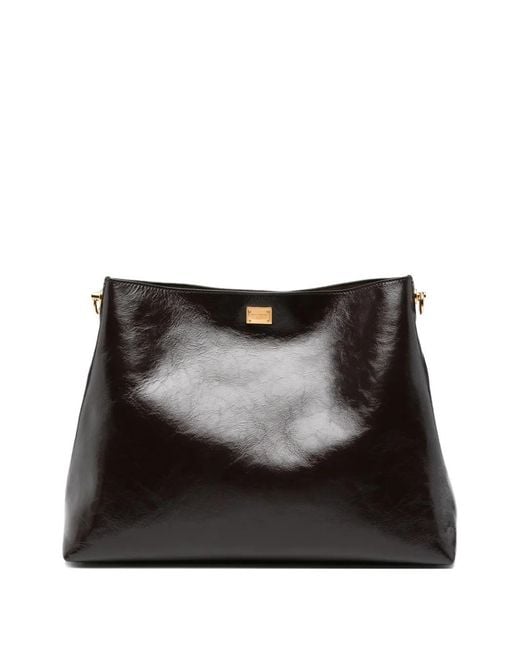 Dolce & Gabbana Black Dolce & Gabbana Shoulder Bag With Logo Plaque