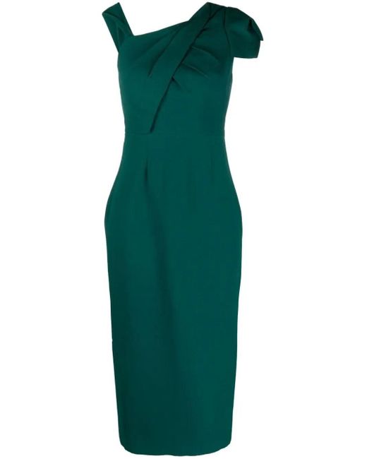 Roland Mouret Green Asymmetric Wool-silk Midi Dress