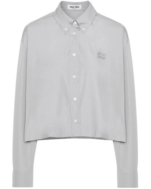 Miu Miu Gray Crop Popeline Shirt