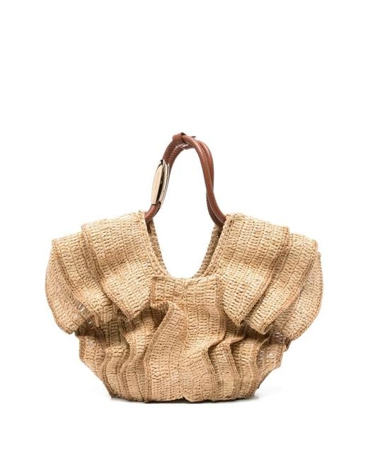 Zimmermann Natural Small Goldentime Ruffled Raffia Tote Bag