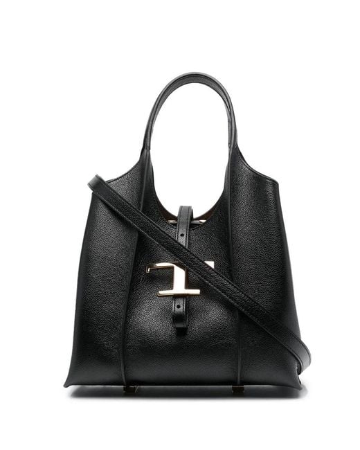 Tod's Black T Timeless Shopping Bag In Leather Mini